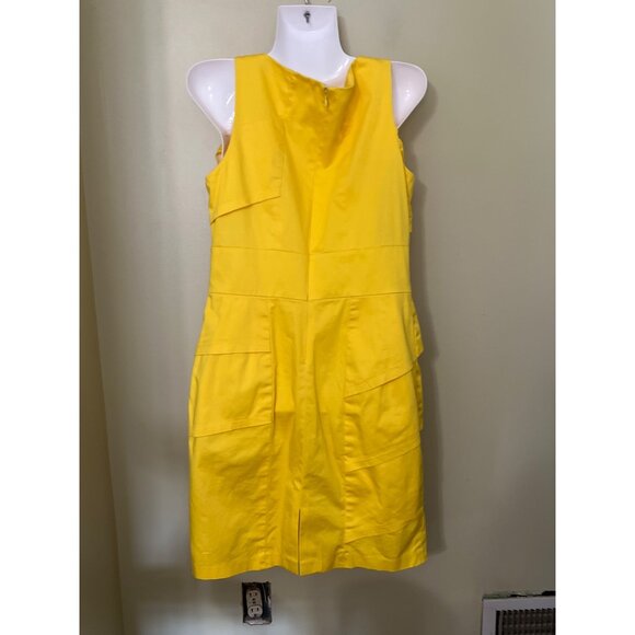 Calvin Klein Yellow Sleeveless Tiered Ruffle Sheath Dress 8 Cotton Blend Event - Picture 2 of 8